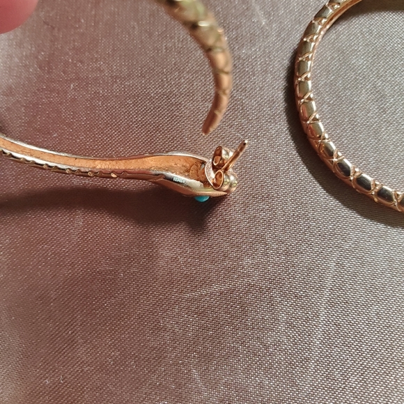 Sterling Rose Gold Plated Snake Hoop Earrings - Picture 5 of 7